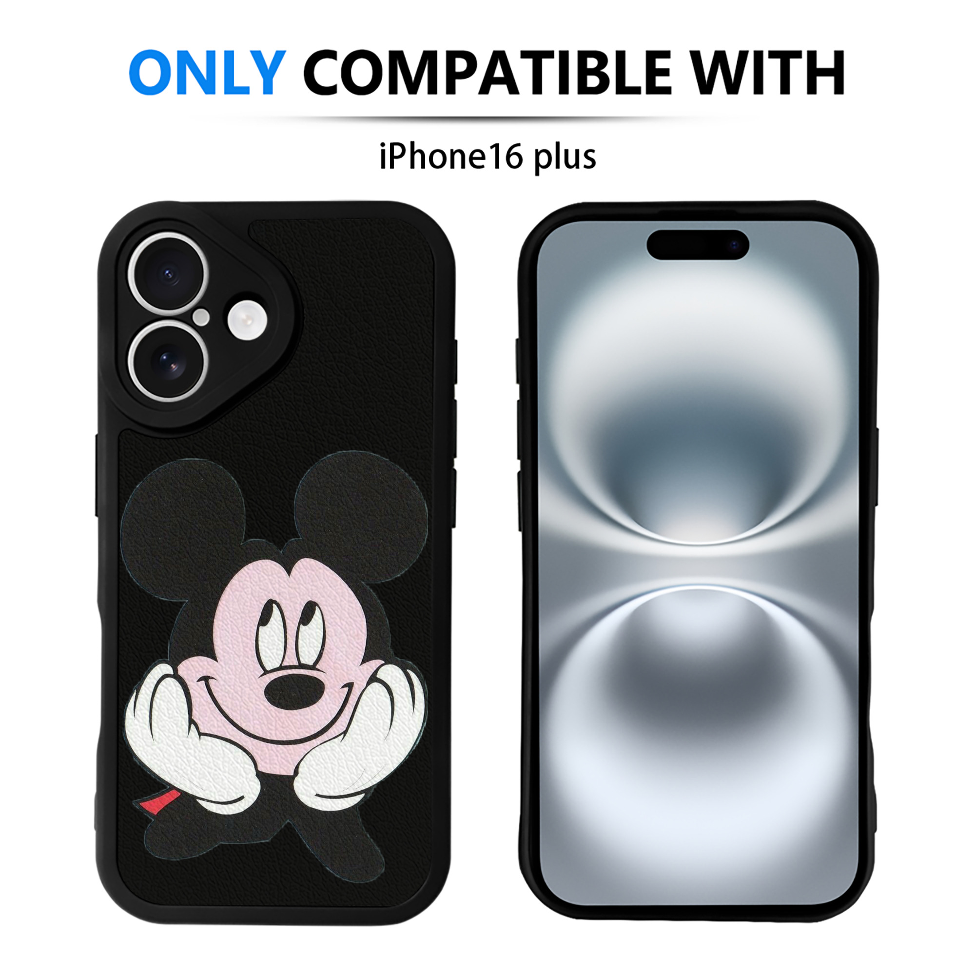 （画像用） ミッキーマウス Mickey Mouse 【iPhone 16シリーズ対応】シリコンスマホケース（レザー調） 材質：シリコン